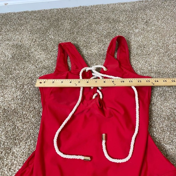 Jones New York swimsuit one piece red nautical rope tie front SZ SM baywatch - Picture 4 of 7